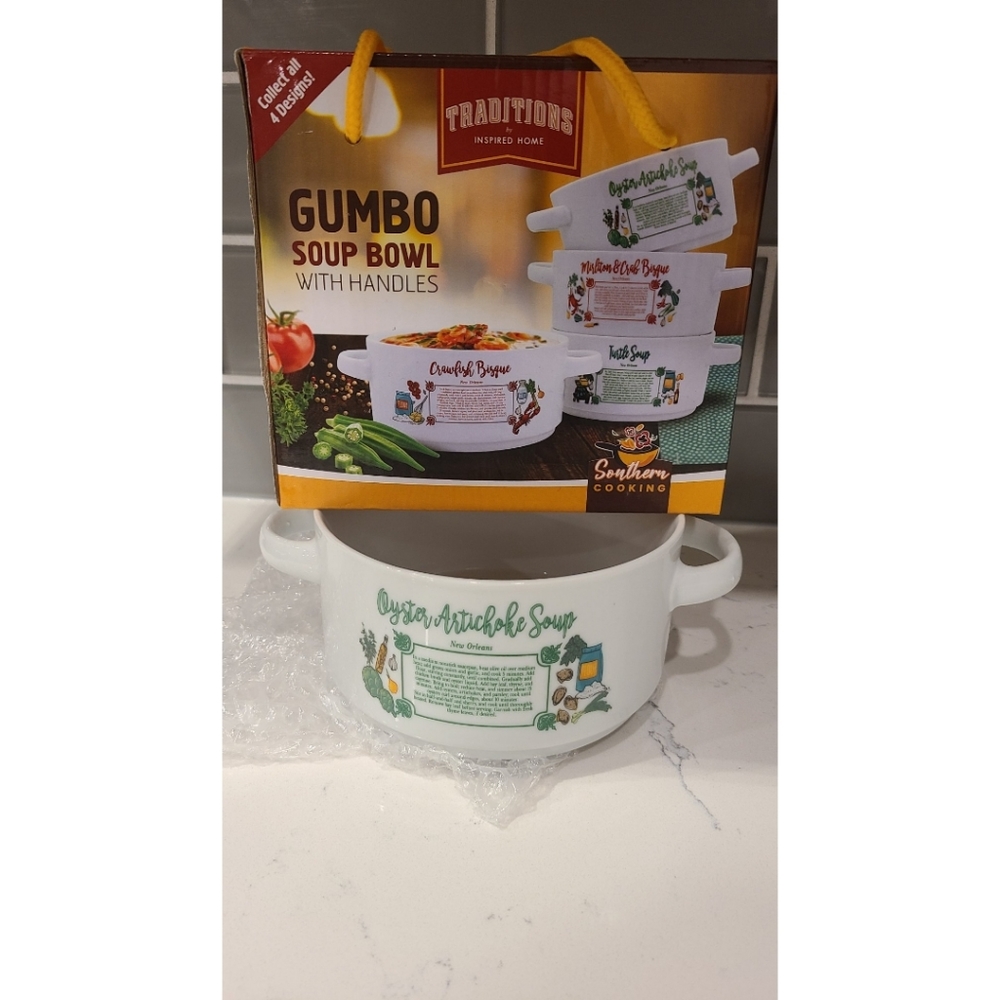 Traditions gumbo soup bowl oyster artichoke NEW